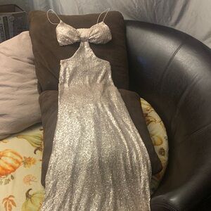 B Darlin Silver Sequin Prom Dress